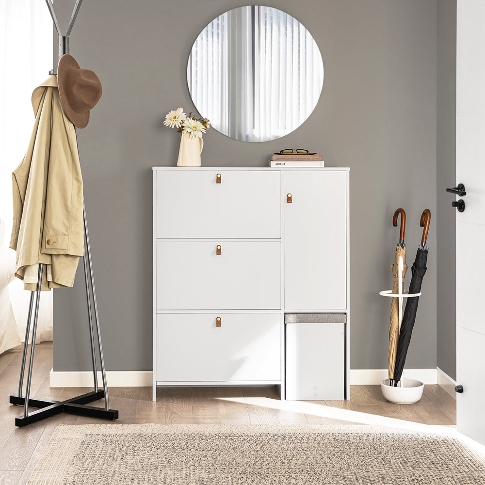 SoBuy | Schuhkipper | Schuhschrank mit 3 Klappen | Schuhkommode Weiß | FSR107-W