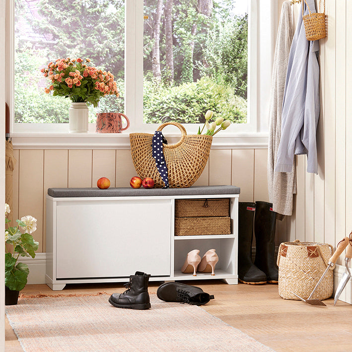 SoBuy | Schuhkipper | Sitzbank mit Stauraum | Garderobenbank Weiß | FSR119-W