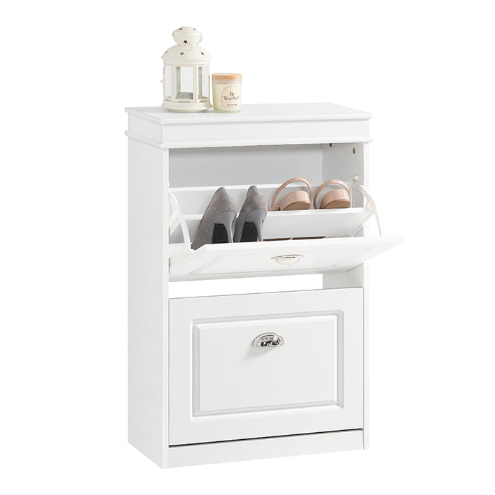 SoBuy | Schuhkipper | Schuhschrank mit 2 Klappen | Schuhkommode Weiß | FSR78-W