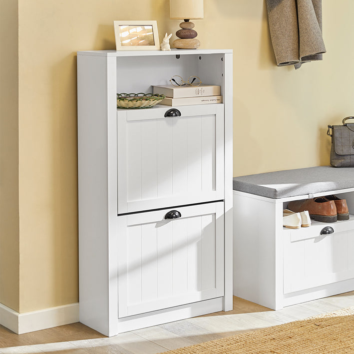 SoBuy | Schuhkipper | Schuhschrank mit 2 Klappen | Schuhkommode Weiß | FSR87-K-W