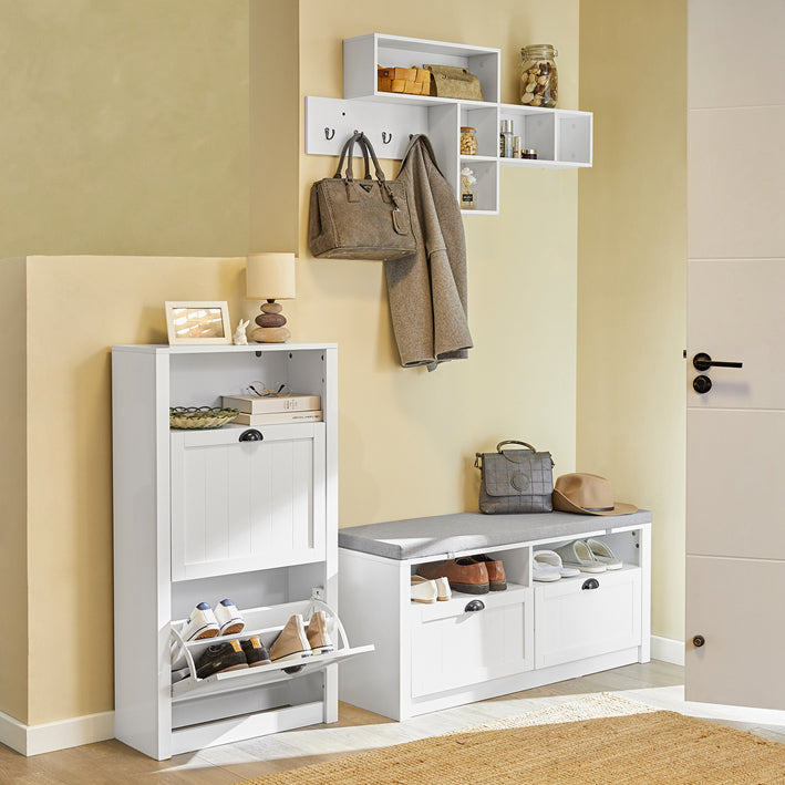 SoBuy | Schuhkipper | Schuhschrank mit 2 Klappen | Schuhkommode Weiß | FSR87-K-W