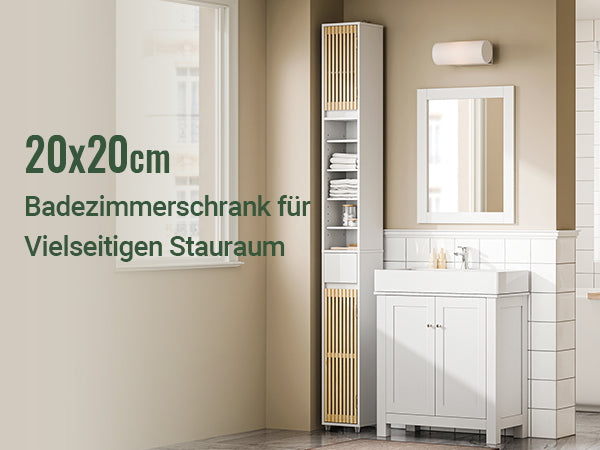 Der schlanke 20×20×180 cm Hochschrank fürs Badezimmer – kleine Stellfläche, großer Stauraum