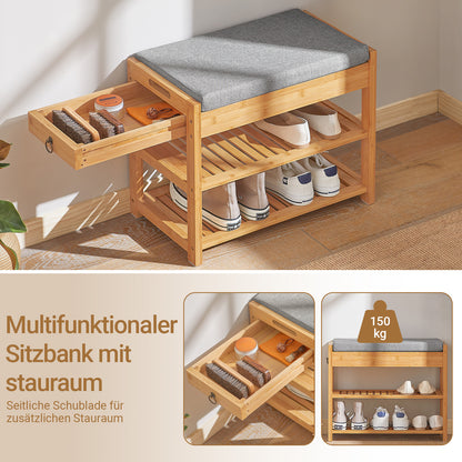 SoBuy | Schuhbank | Sitzbank mit Schuhregal | Breit 55cm Bambus | FSR49-N