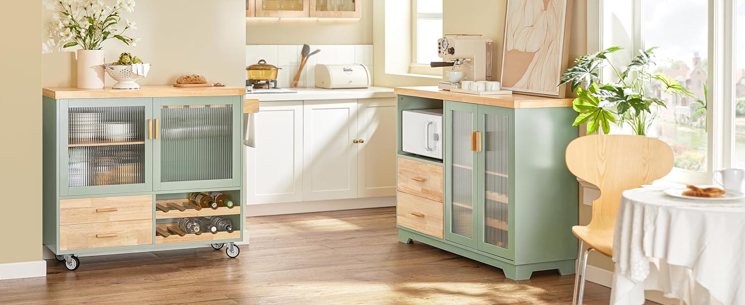 SoBuy | Sideboard mit 2 Glastüren | Küchenschrank | Flurschrank | Grün | FSB81-GR