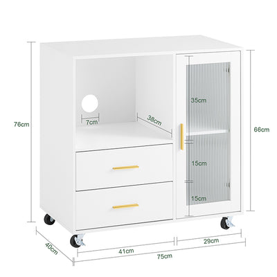 SoBuy | Sideboard auf Rollen | Küchenwagen | Mikrowellenschrank | Aufbewahrungsschrank | ASK09-W