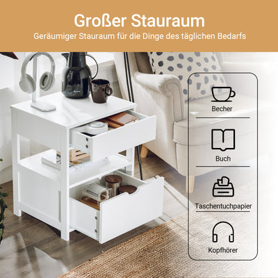 SoBuy Beistelltisch Nachttisch mit 2 Schubladen Weiß 45x55x38cm FRG258-II-W