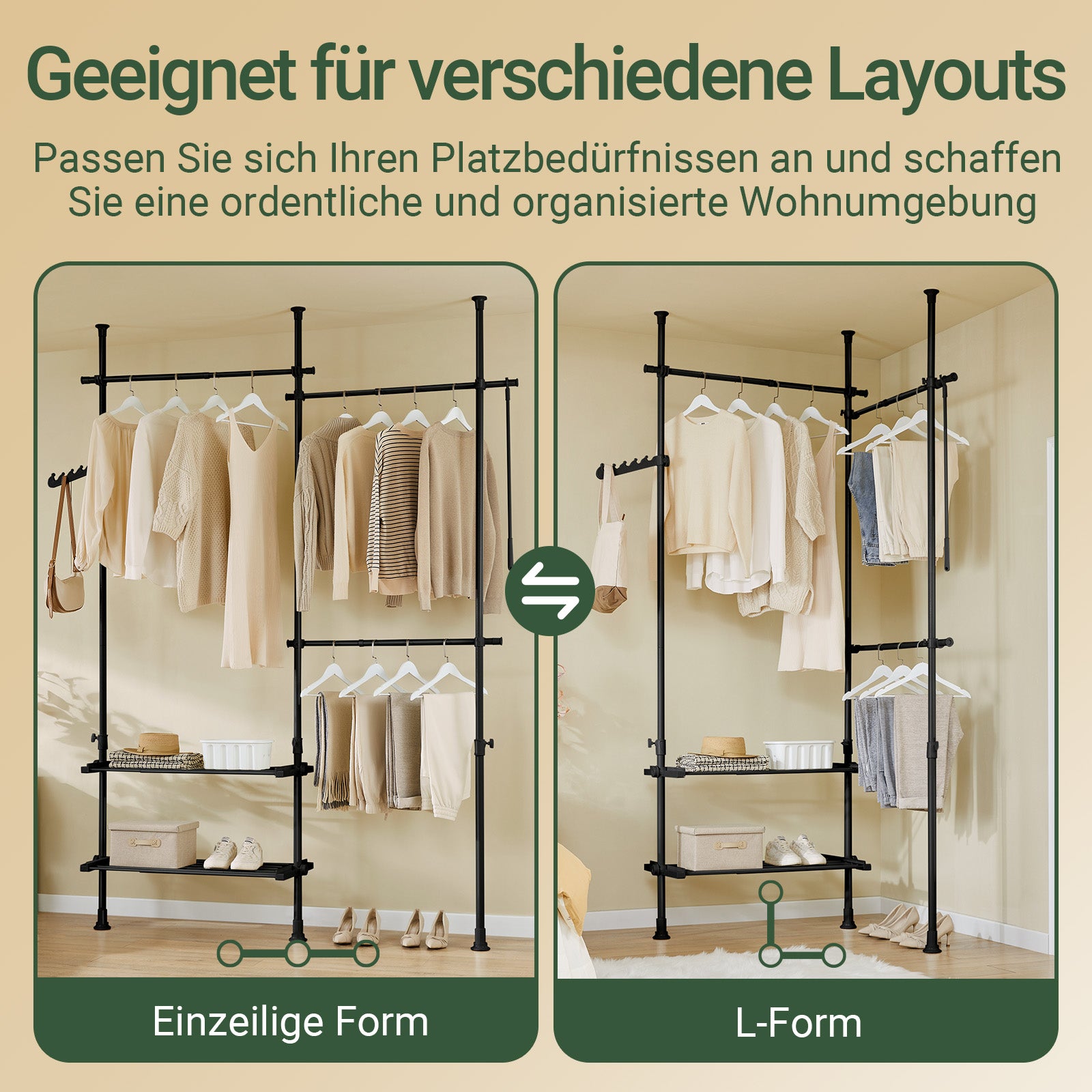 SoBuy | Teleskop Kleiderstange | Kleiderstangen System | Regalsystem | FRG34-II-SCH