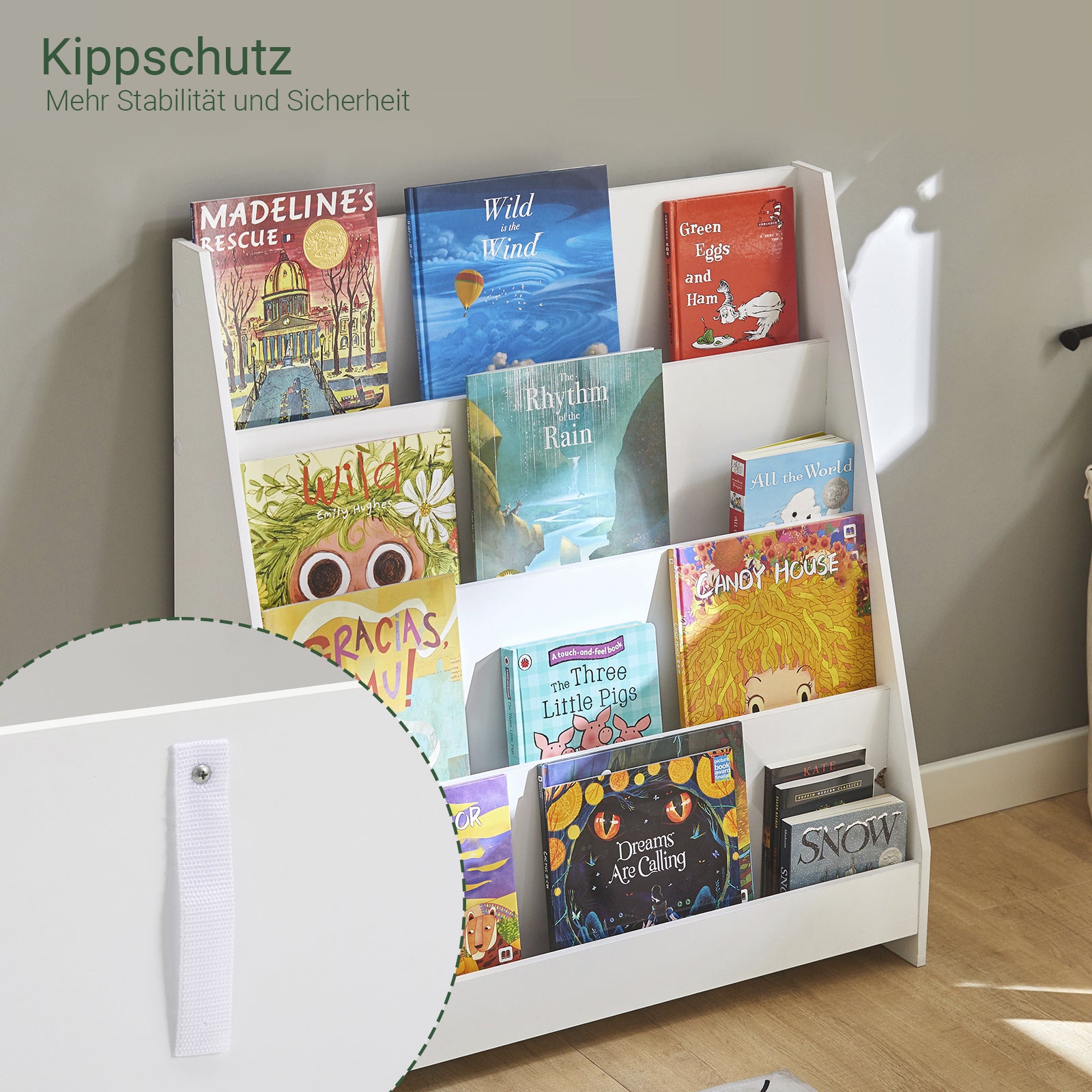 SoBuy | Kinderbücherregal | Zeitungsständer | Aufbewahrungsregal für Kinder | KMB32-W