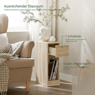 SoBuy | Nachttisch 2er Set schmal | mit Schublade Natur | FBT111-Nx2