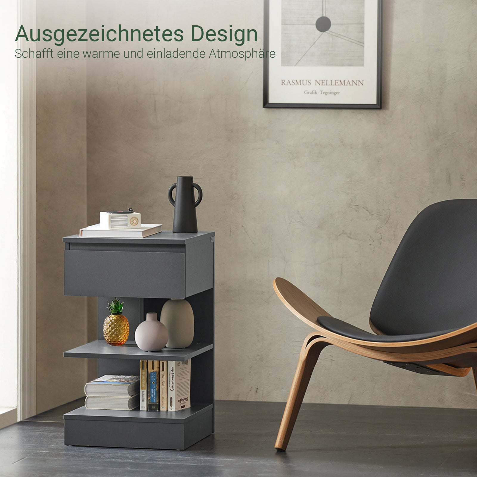 SoBuy | Nachttisch | Nachtschrank | Beistelltisch | Kommode Grau | FBT49-HG