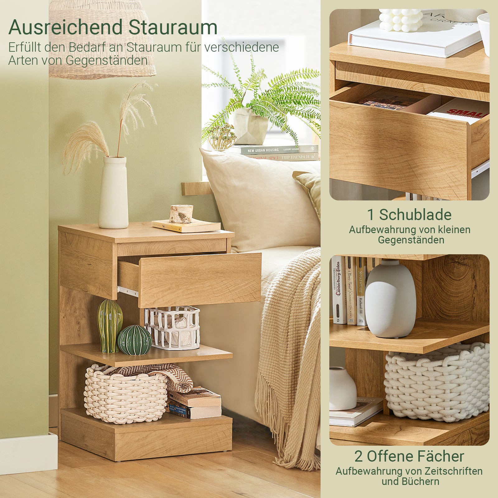 SoBuy | Nachttisch | Nachtschrank | Beistelltisch | Kommode Natur | FBT49-N