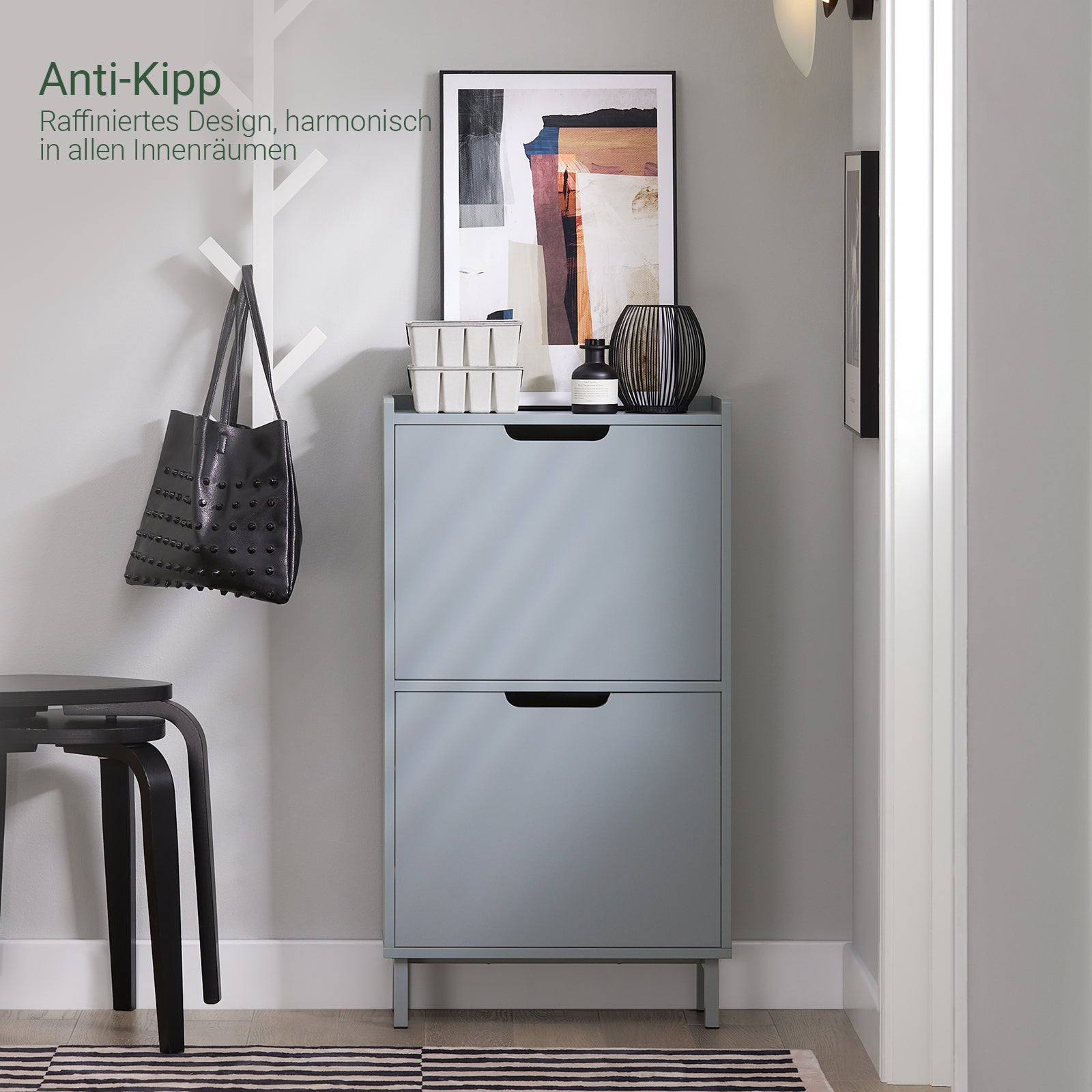 SoBuy | Schuhkipper mit 2 Klappen | Schuhschrank | Schuhkommode | Hellgrau | FSR151-HG