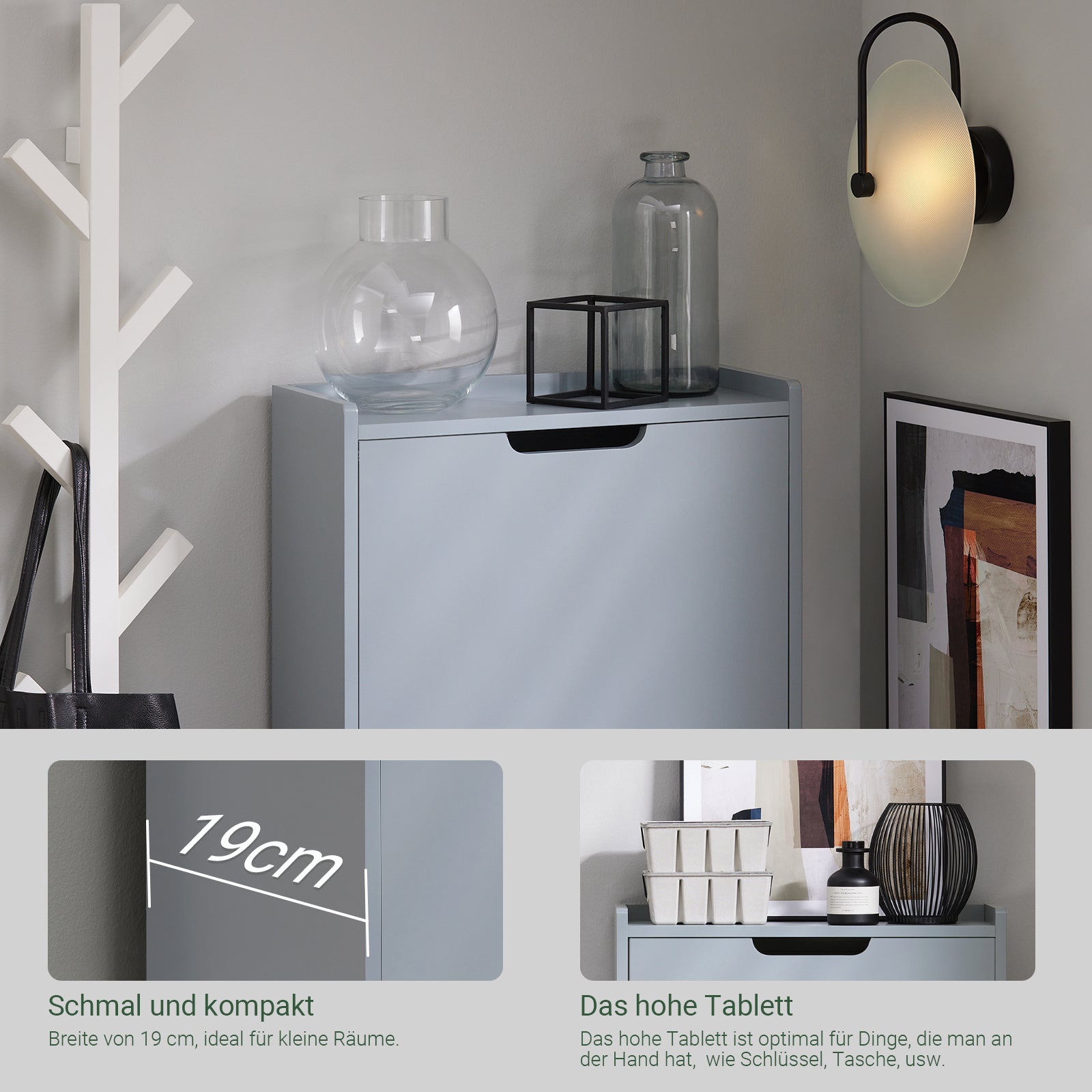 SoBuy | Schuhkipper mit 3 Klappen | Schuhschrank | Schuhkommode | Hellgrau | FSR151-H-HG