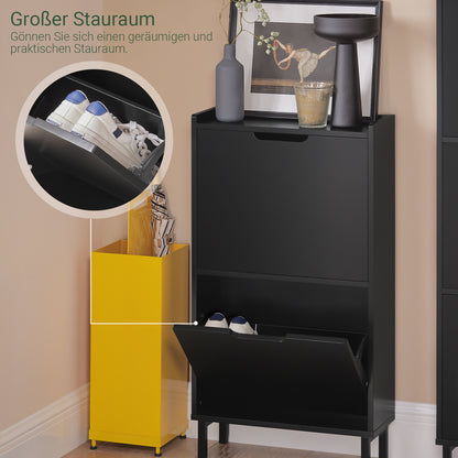 SoBuy | Schuhkipper mit 2 Klappen | Schuhschrank | Schuhkommode | Schwarz | 50x90x19cm | FSR151-SCH