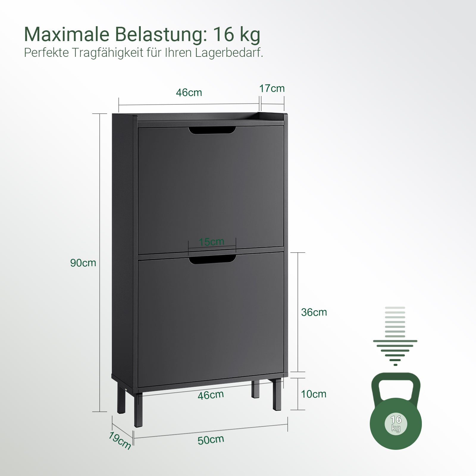 SoBuy | Schuhkipper mit 2 Klappen | Schuhschrank | Schuhkommode | Schwarz | 50x90x19cm | FSR151-SCH