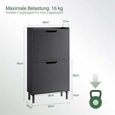 SoBuy | Schuhkipper mit 2 Klappen | Schuhschrank | Schuhkommode | Schwarz | 50x90x19cm | FSR151-SCH