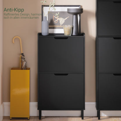 SoBuy | Schuhkipper mit 2 Klappen | Schuhschrank | Schuhkommode | Schwarz | 50x90x19cm | FSR151-SCH