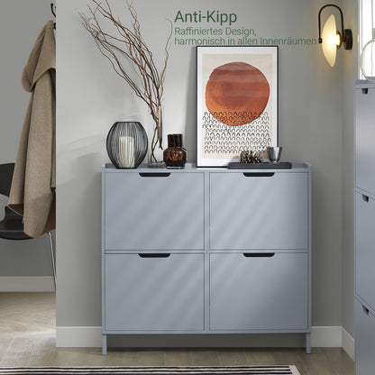 SoBuy | Schuhkipper | Schuhschrank mit 4 Klappen | Schuhkommode | Hellgrau | FSR100-HG
