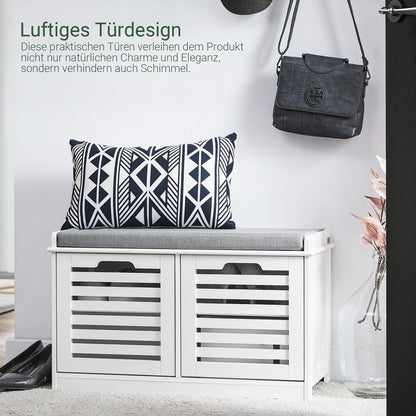 SoBuy | Schuhbank mit Sitzfläche | Sitzkommode mit 2 Türen | Schuhtruhe | Weiß | FSR23-II-W