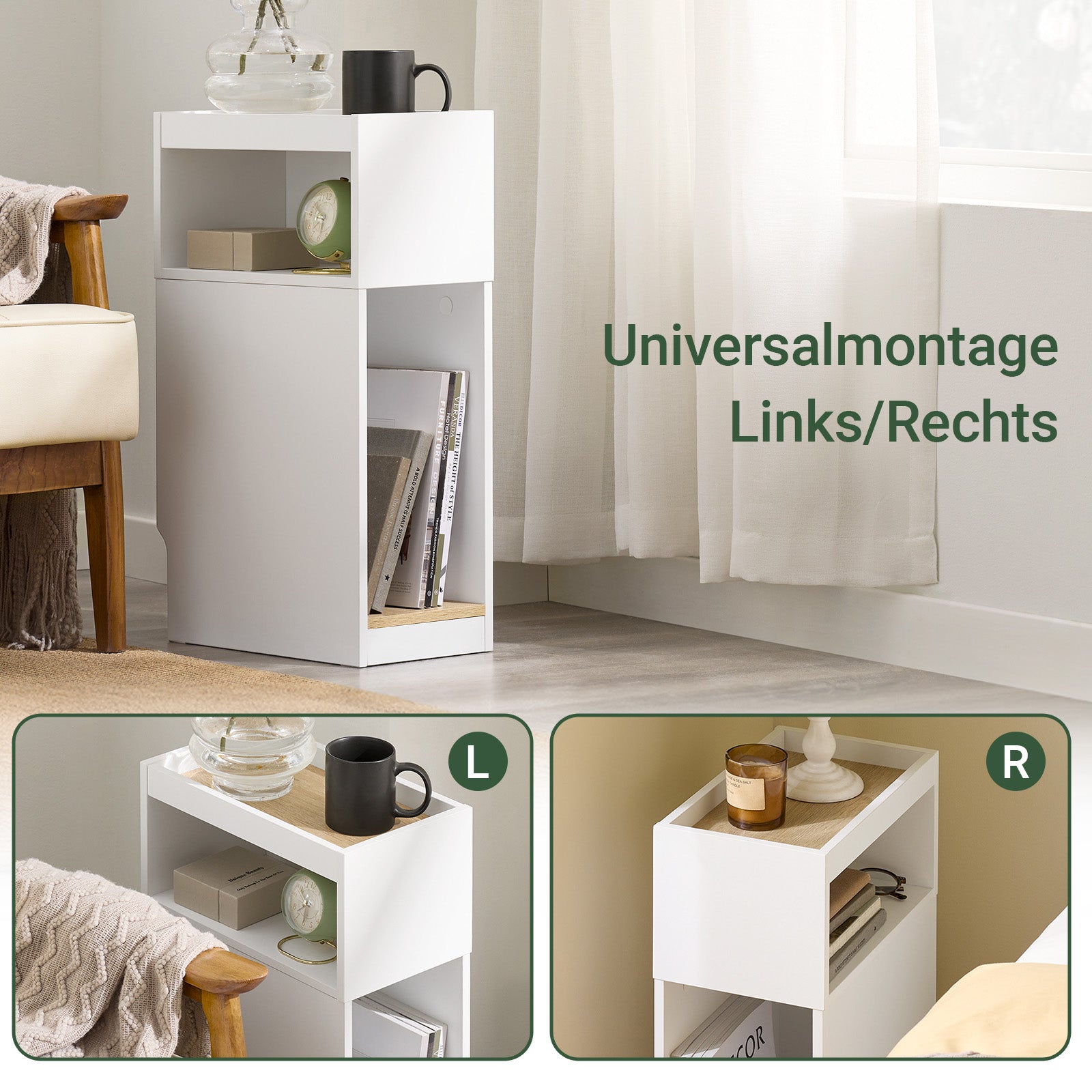 SoBuy | Schmaler Nachttisch | mit Schublade und Ablage | Weiß-Natur | FBT171-WN