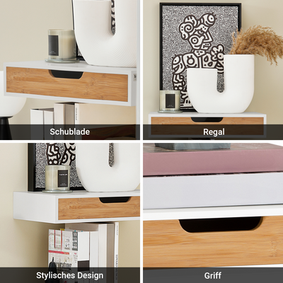 SoBuy | 2er Set Schweberegal Weiß | Hängeschublade | Wandschublade Bambus | FRG92-WNx2