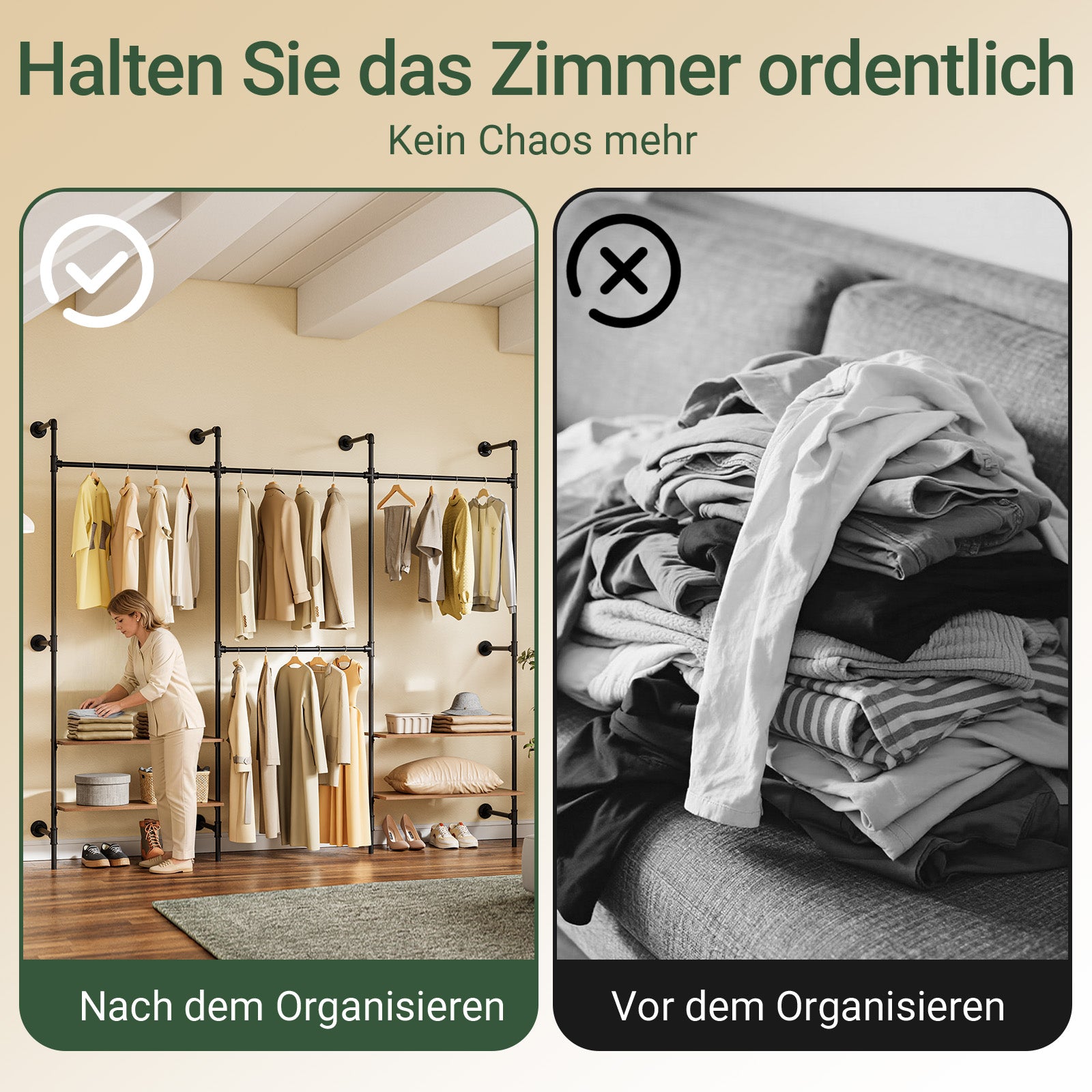SoBuy Kleiderstange Wandmontage mit 4 MDF Regalböden 120kg Tragkraft  Schwarz KLS19-SCH