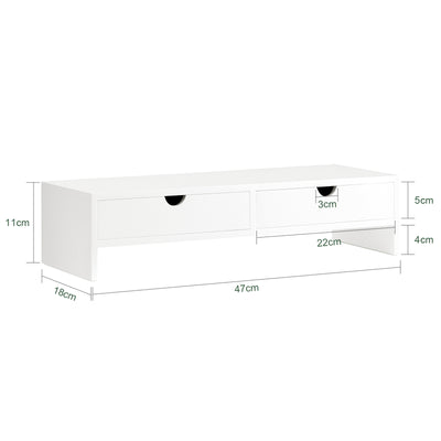 SoBuy | Monitorerhöhung | Monitorständer mit Schubladen | Weiß | BBF02-W
