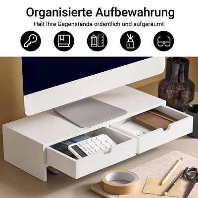 SoBuy | Monitorerhöhung | Monitorständer mit Schubladen | Weiß | BBF02-W