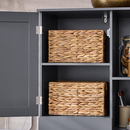 SoBuy | Hochschrank mit Wäschesack | Badschrank | Wäscheschrank | Badregal | Dunkelgrau | BZR104-DG