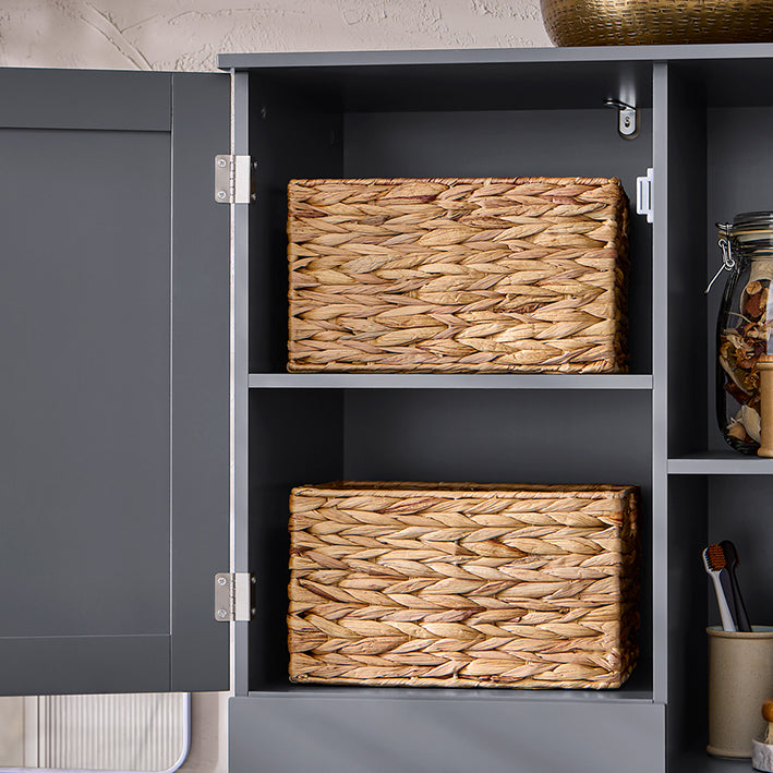 SoBuy | Hochschrank mit Wäschesack | Badschrank | Wäscheschrank | Badregal | Dunkelgrau | BZR104-DG