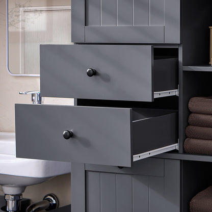 SoBuy | Hochschrank mit Wäschesack | Badschrank | Wäscheschrank | Badregal | Dunkelgrau | BZR104-DG