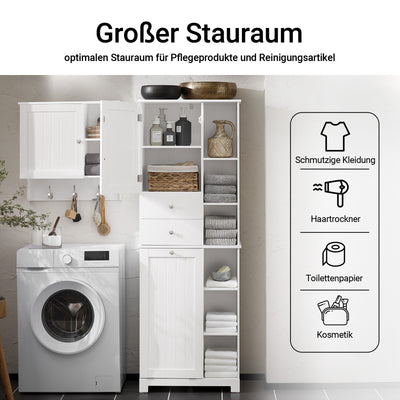 SoBuy | Hochschrank | mit ausklappbarem Wäschesack | Badschrank | Badregal | Weiß | BZR104-W