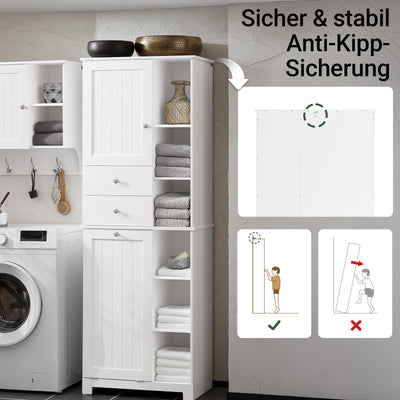 SoBuy | Hochschrank | mit ausklappbarem Wäschesack | Badschrank | Badregal | Weiß | BZR104-W