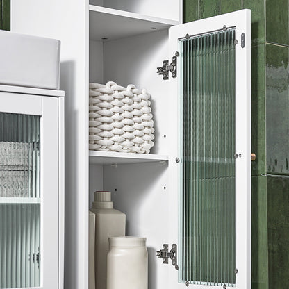 SoBuy | Bad Hochschrank | Badschrank mit Glastür | Badregal | Weiß | BZR118-W