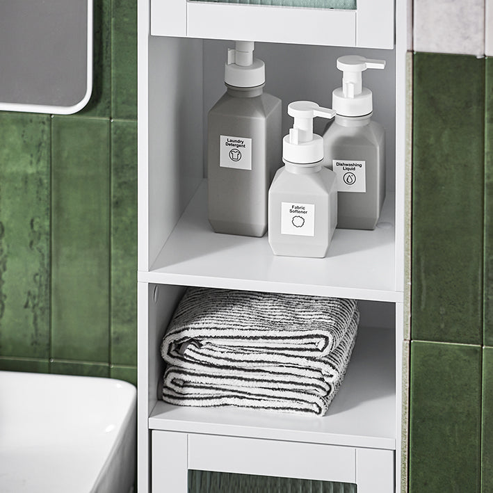 SoBuy | Bad Hochschrank | Badschrank mit Glastür | Badregal | Weiß | BZR118-W