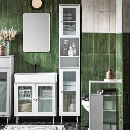 SoBuy | Bad Hochschrank | Badschrank mit Glastür | Badregal | Weiß | BZR118-W