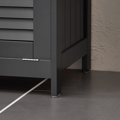 SoBuy | Hochschrank mit ausklappbarem Wäschesack | schmal Wäscheschrank | Badregal | Dunkelgrau | BZR124-DG