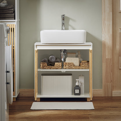 SoBuy | Waschbeckenunterschrank | Badschrank | Waschtisch | Weiß-Natur | BZR125-W