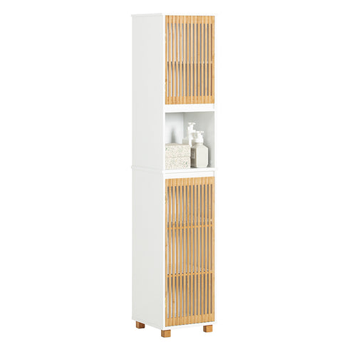 SoBuy | Hochschrank | Badschrank | schmal Badregal | Badmöbel | Weiß-Natur | BZR127-W