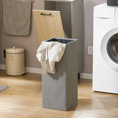 SoBuy | Wäscheschrank mit ausklappbarem Wäschesack | Wäschesammler | Badschrank | Naturgrau | BZR132-NG