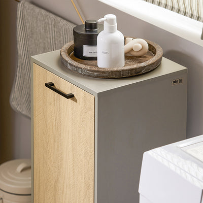 SoBuy | Wäscheschrank mit ausklappbarem Wäschesack | Wäschesammler | Badschrank | Naturgrau | BZR132-NG