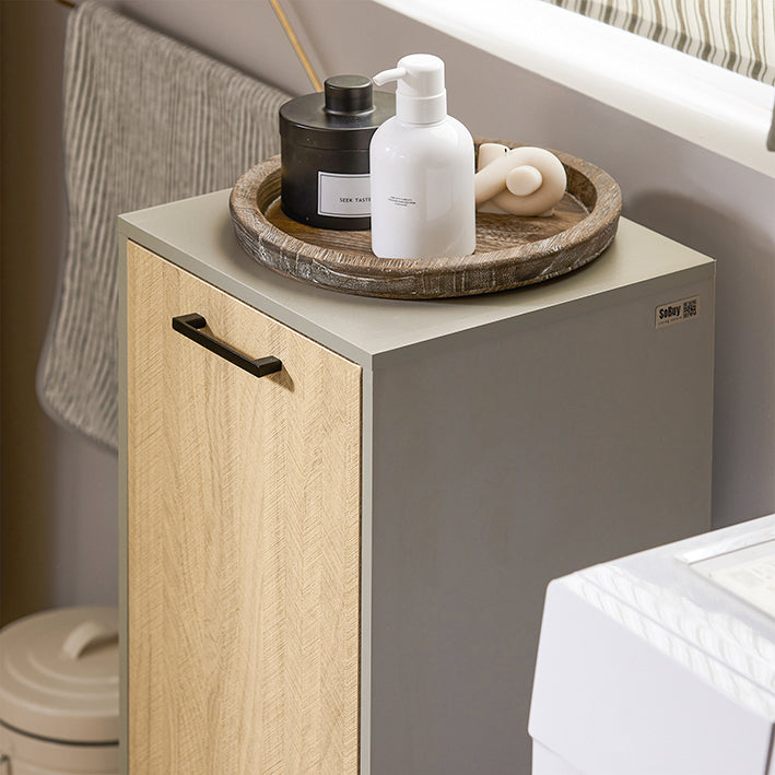 SoBuy | Wäscheschrank mit ausklappbarem Wäschesack | Wäschesammler | Badschrank | Naturgrau | BZR132-NG