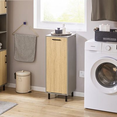SoBuy | Wäscheschrank mit ausklappbarem Wäschesack | Wäschesammler | Badschrank | Naturgrau | BZR132-NG