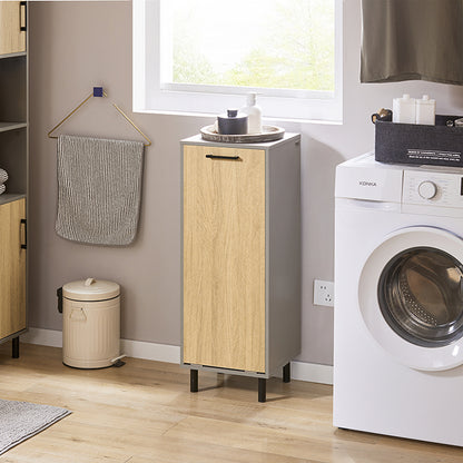SoBuy | Wäscheschrank mit ausklappbarem Wäschesack | Wäschesammler | Badschrank | Naturgrau | BZR132-NG