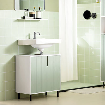 SoBuy | Waschbeckenunterschrank | Badezimmerschrank | Waschtisch | Weiß-Grün | BZR139-GR