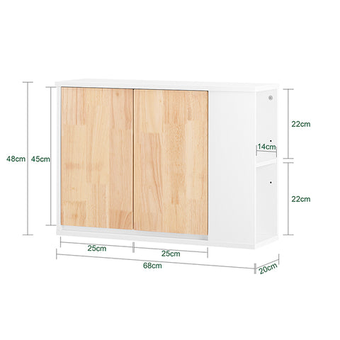 SoBuy | Hängeschrank mit Türen | Wandschrank mit 2 Fächern | Badschrank | Weiß-Natur | BZR144-WN