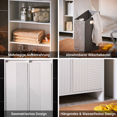 SoBuy | Badschrank mit 2 Wäschesäcken | Hochschrank | Wäscheschrank | Weiß | BZR155-W