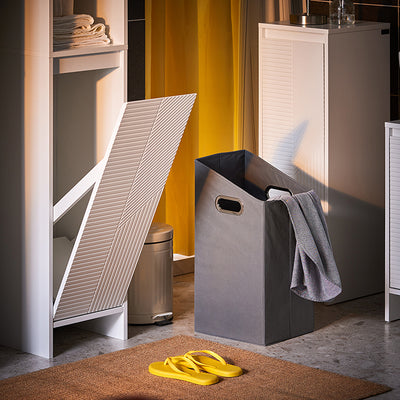 Vorverkauf | SoBuy | Hochschrank mit Wäschesack | Badschrank | Wäscheschrank | Badregal Weiß | BZR158-W