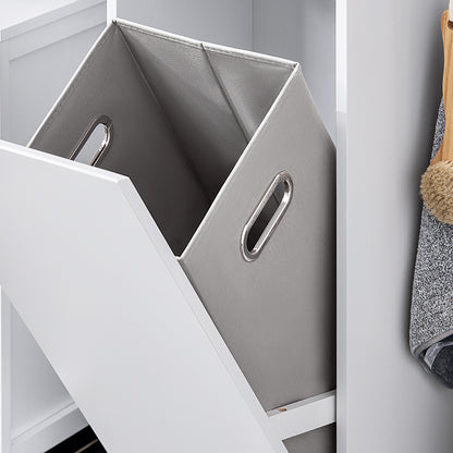 SoBuy | Wäscheschrank mit ausklappbarem Wäschesack | Wäschesammler | Wäschekorb | Weiß | BZR159-W