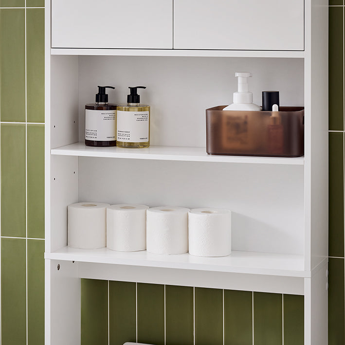 SoBuy | Toilettenregal | Waschmaschinenschrank | Badezimmerregal mit Schrank | Weiß | BZR165-W